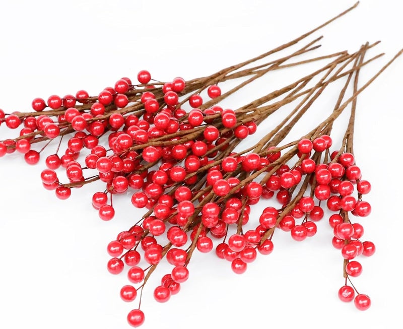 TIDALJAM 12pcs13.5" Red Holly Berry Stems for Christmas Tree, Faux Greenery Picks and Sprays as Holiday Decorations, Berry Garland Planter Filler Branches for Evergreen Outdoor Planters,Christmas Décor with - Image 3